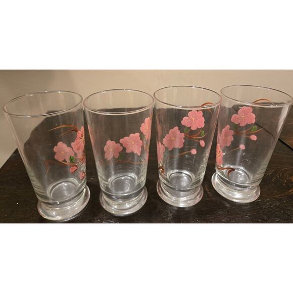 VTG Franciscan Glass Water Tumblers Set of 4 Hand Painted Desert Rose - Picture 3 of 7